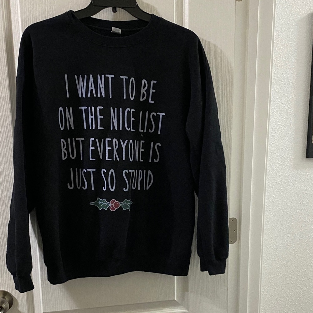 Gildan Black Crewneck Sweater with Graphic Text